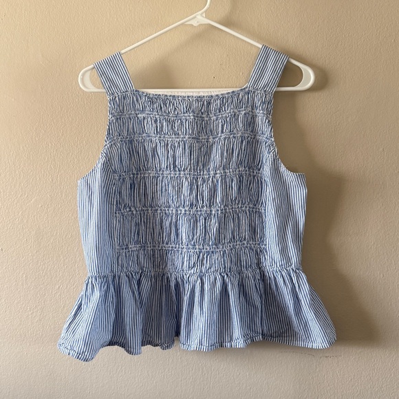 J. Crew Tops - J. Crew Blue and White Banker Blue Striped Smocked Peplum Blouse size 12